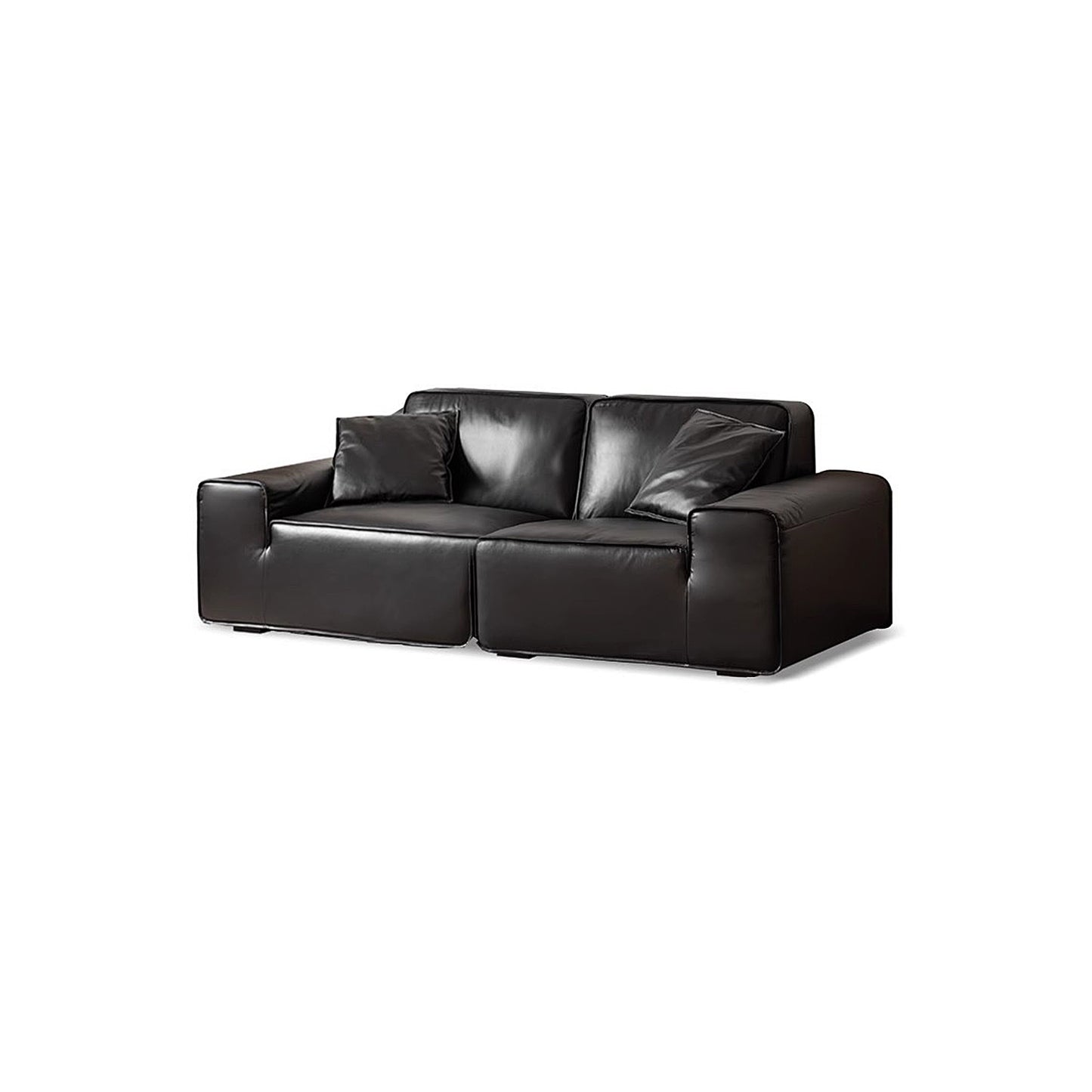 Big Black Leather Sofa, Genuine Top-Grain Cowhide, Feather Cushioning, for Small Living Rooms, with Extra Large Seat, Easy for Tall Users to Sit Up