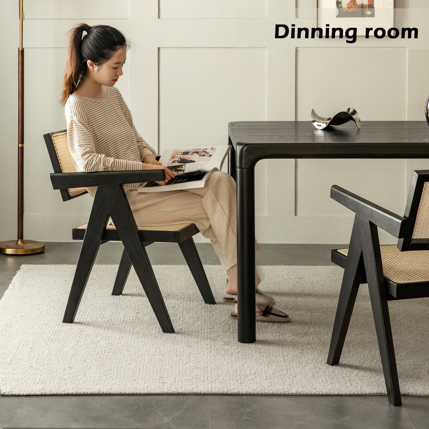 100% Solid Oak Smoked Chair Rattan Backrest (Black)