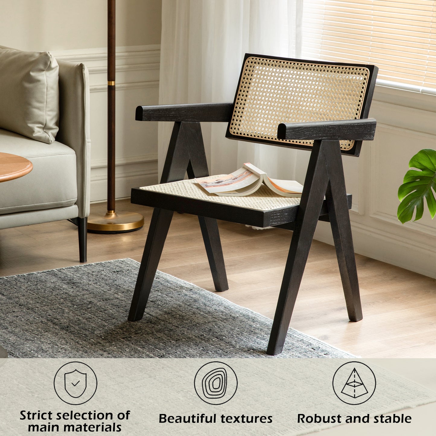 100% Solid Oak Smoked Chair Rattan Backrest (Black)