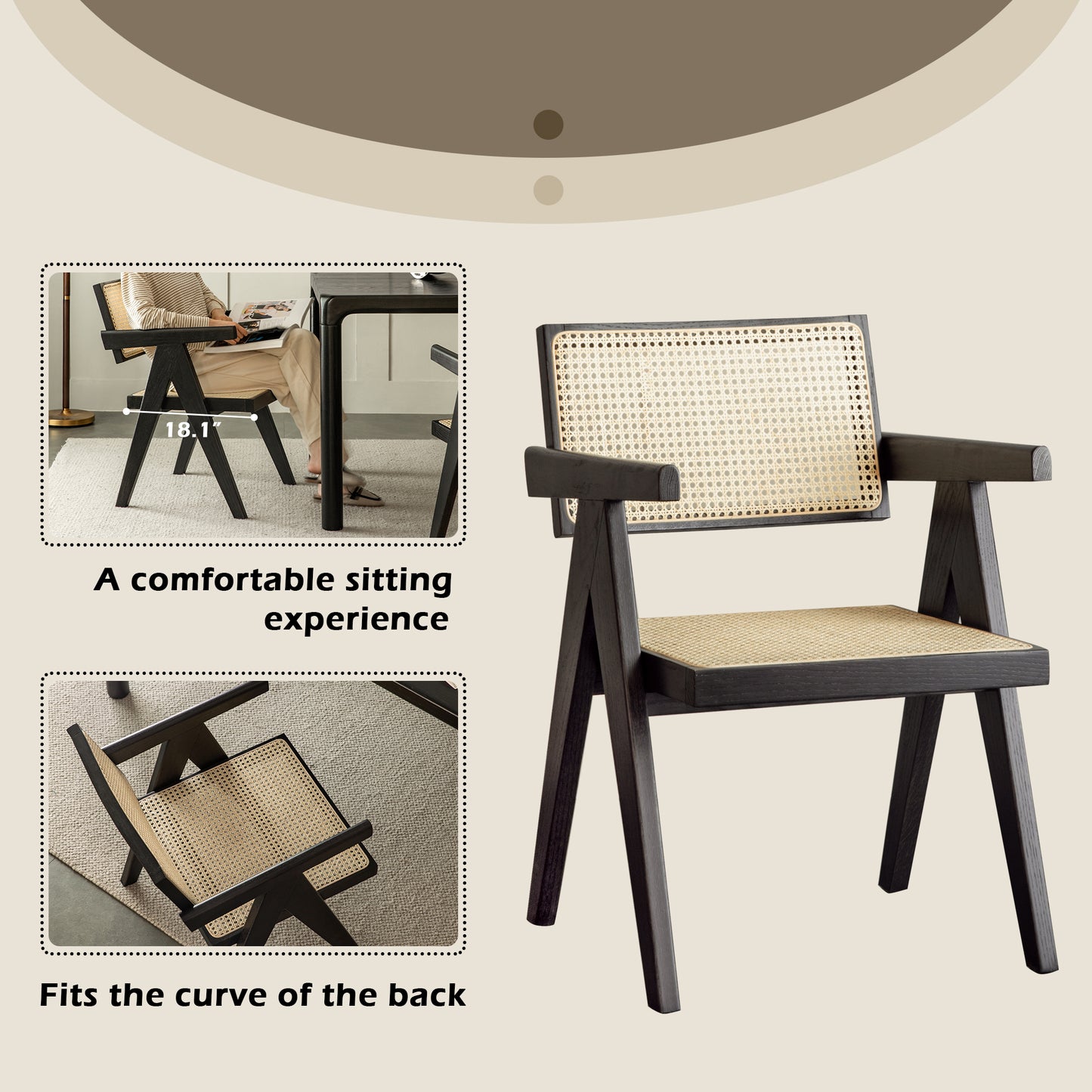 100% Solid Oak Smoked Chair Rattan Backrest (Black)