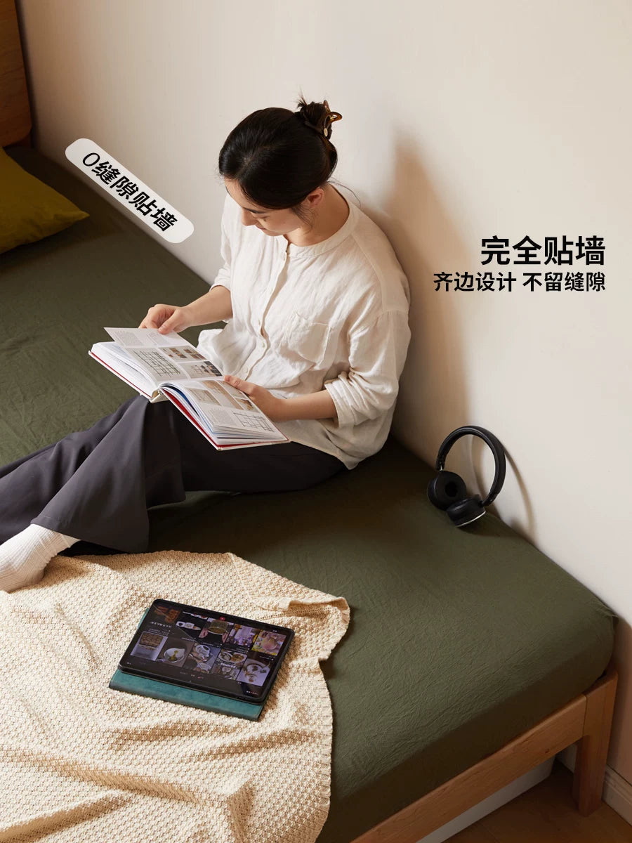 源氏木语实木床日式橡木小户型简约原木双人齐边床卧室家具大床