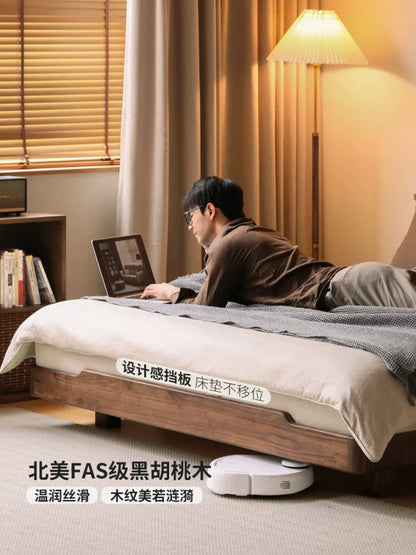 源氏木语全实木床黑胡桃木卧室无床头榻榻米床小户型悬浮床双人床