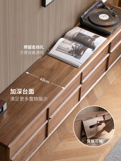 源氏木语实木电视柜客厅意式轻奢地柜黑胡桃木落地骨骼线电视机柜