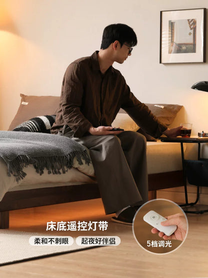 源氏木语全实木床黑胡桃木卧室无床头榻榻米床小户型悬浮床双人床