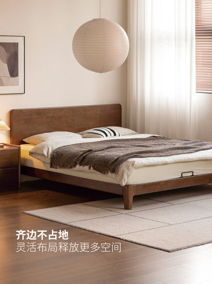 实木床现代简约大板床卧室小户型齐边床胡桃色双人床