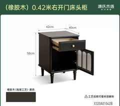 实木床头柜法式复古风床边柜卧室小柜子黑色储物柜