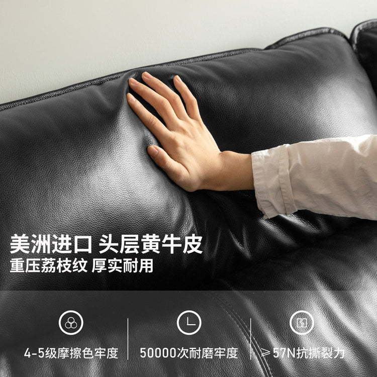 真皮沙发客厅意式轻奢直排小户型黑色双人位沙发