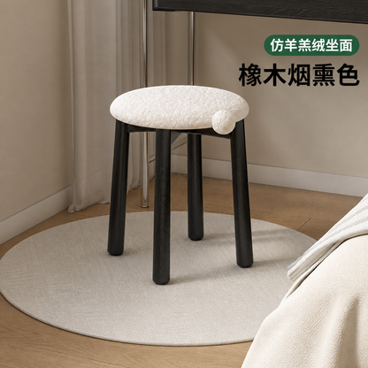 实木化妆凳现代简约凳卧室黑色梳妆椅橡木凳子