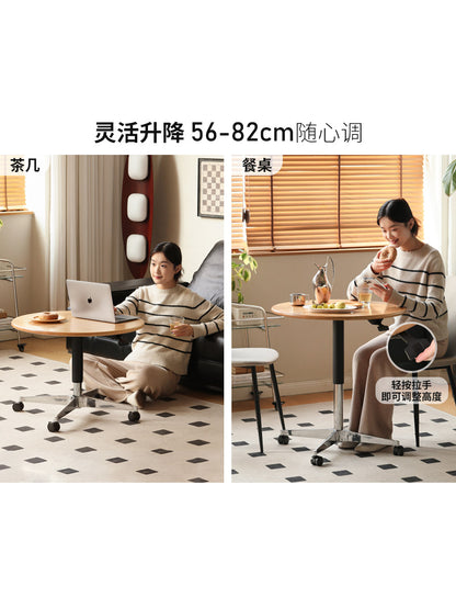 实木升降茶几客厅可移动黑色圆几餐桌小户型沙发边几