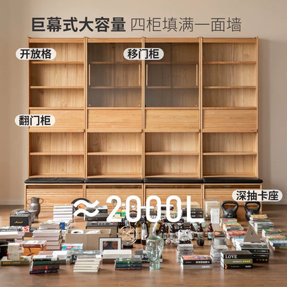 实木书柜卡座一体整墙橡木书房展示柜书架落地置物柜