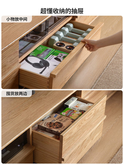 实木电视柜客厅侘寂风落地收纳储物柜白橡木靠墙地柜