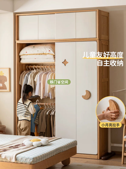 实木儿童衣柜卧室男孩女孩移门衣橱小户型推拉门柜子