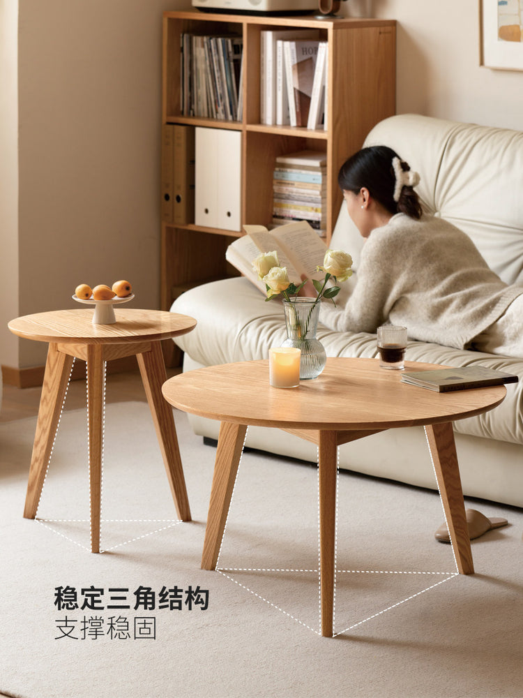 大小组合圆形实木茶几北欧小户型原木风小茶桌设计师家具