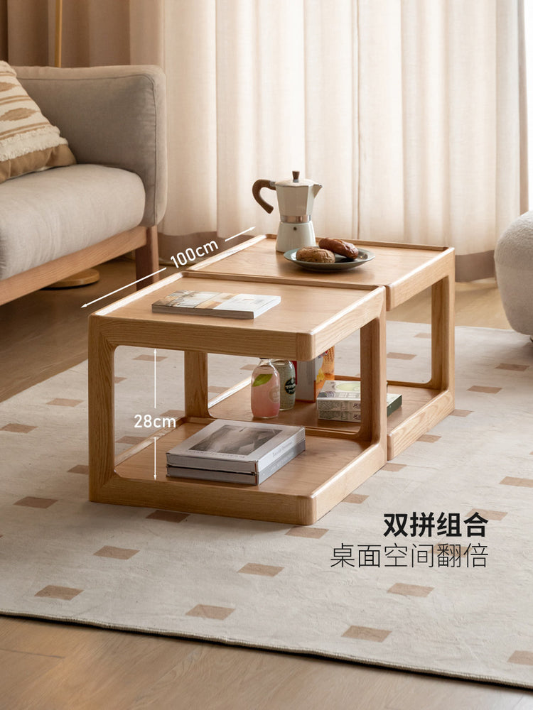 实木现代简约沙发边几客厅橡木方几模块组合茶几