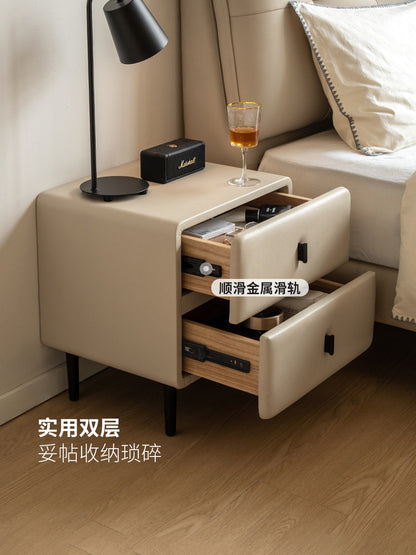 软包床头柜奶油风卧室床边柜简约白色床尾柜轻奢风储物柜
