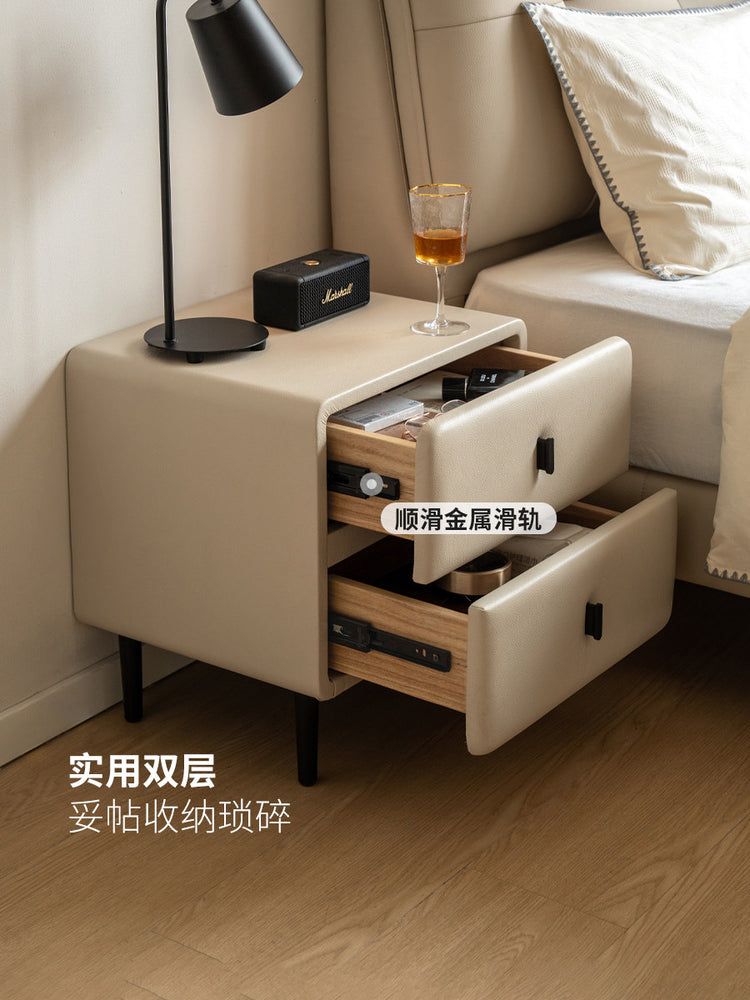 软包床头柜奶油风卧室床边柜简约白色床尾柜轻奢风储物柜