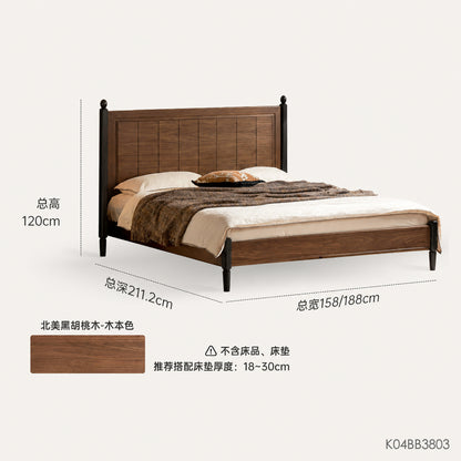 实木床经典中古风双人床卧室黑胡桃木大床大板床