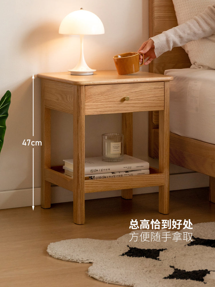 实木床头柜现代简约橡木灯桌柜北欧卧室储物柜原木收纳柜