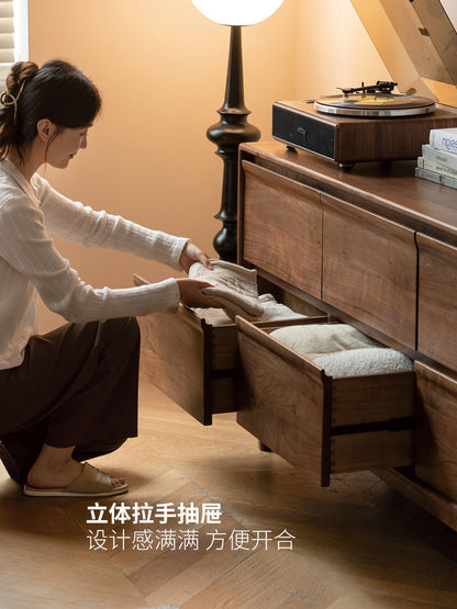 实木家居立柜卧室储物柜胡桃木离地斗柜床尾落地边柜