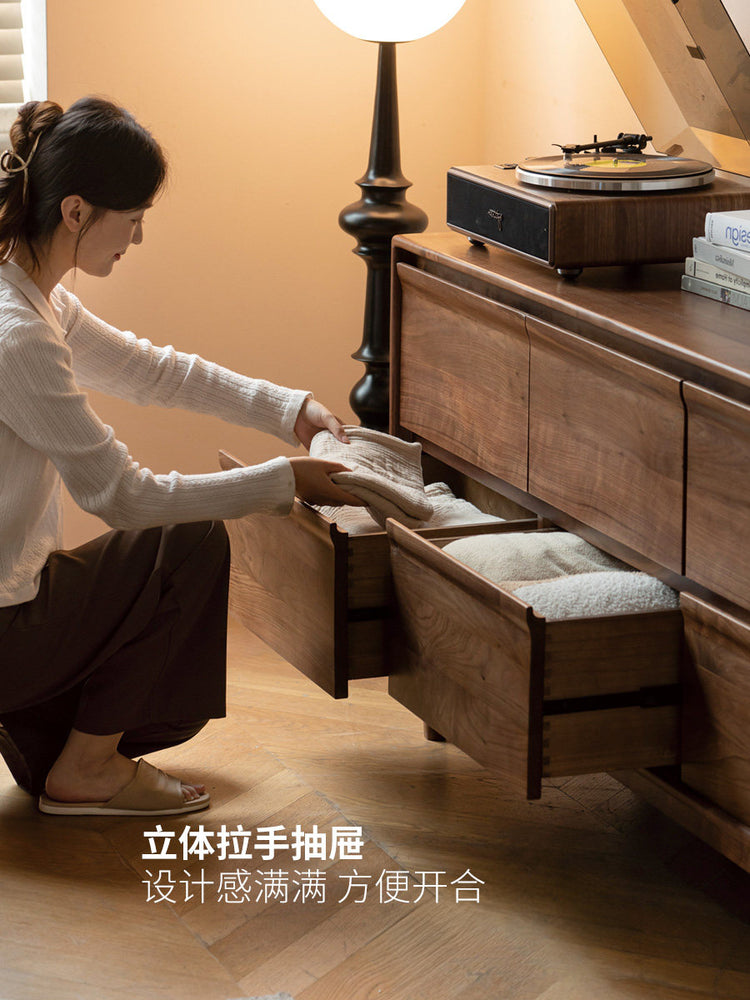 实木家居立柜卧室储物柜胡桃木离地斗柜床尾落地边柜