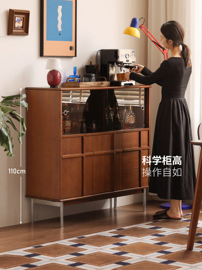 实木餐边柜餐厅中古风储物柜小户型玻璃柜客厅展示柜