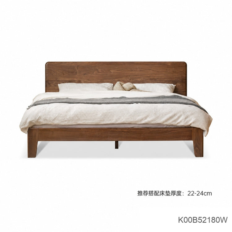 实木床现代简约黑胡桃木双人床北欧卧室木蜡油家居大板床