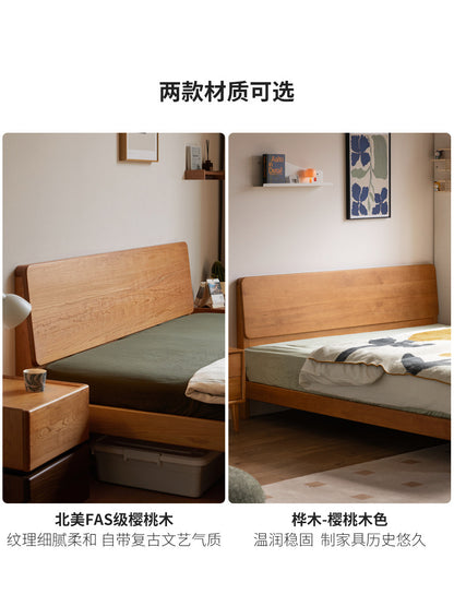 实木床中古风卧室双人床简约小户型齐边床樱桃木床