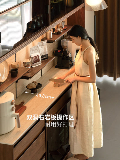实木餐边柜黑胡桃木一体靠墙酒柜黑标茶水柜