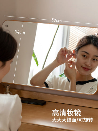 全实木化妆桌橡木北欧风梳妆台卧室现代简约化妆镜化妆台