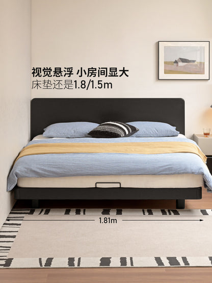 实木床现代极简大板床卧室黑色悬浮床小户型双人床