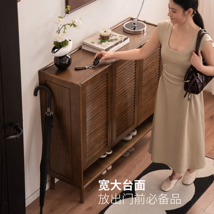 实木鞋柜客厅现代简约橡木胡桃色收纳柜入户大容量玄关柜