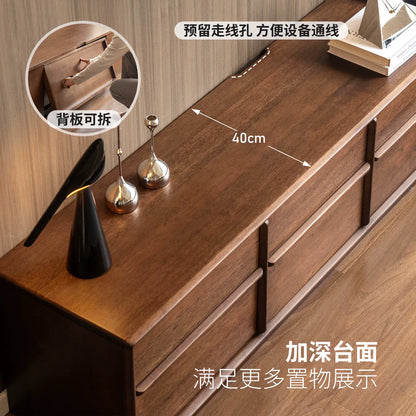 实木电视柜客厅意式轻奢地柜胡桃色落地骨骼线电视机柜