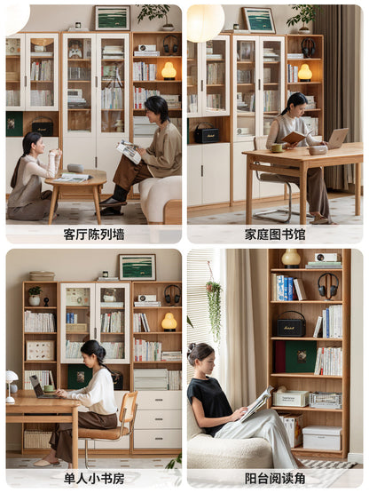 实木组合置物柜书房原木风落地收纳柜橡木高书柜