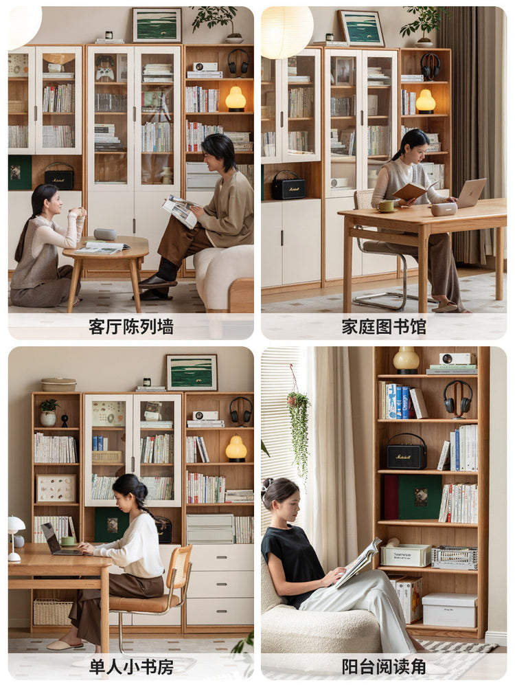 实木组合置物柜书房原木风落地收纳柜橡木高书柜