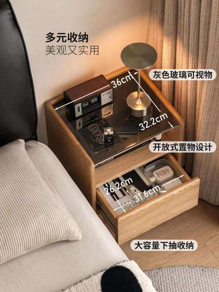 实木床头柜现代简约储物柜卧室白蜡木小柜子收纳柜