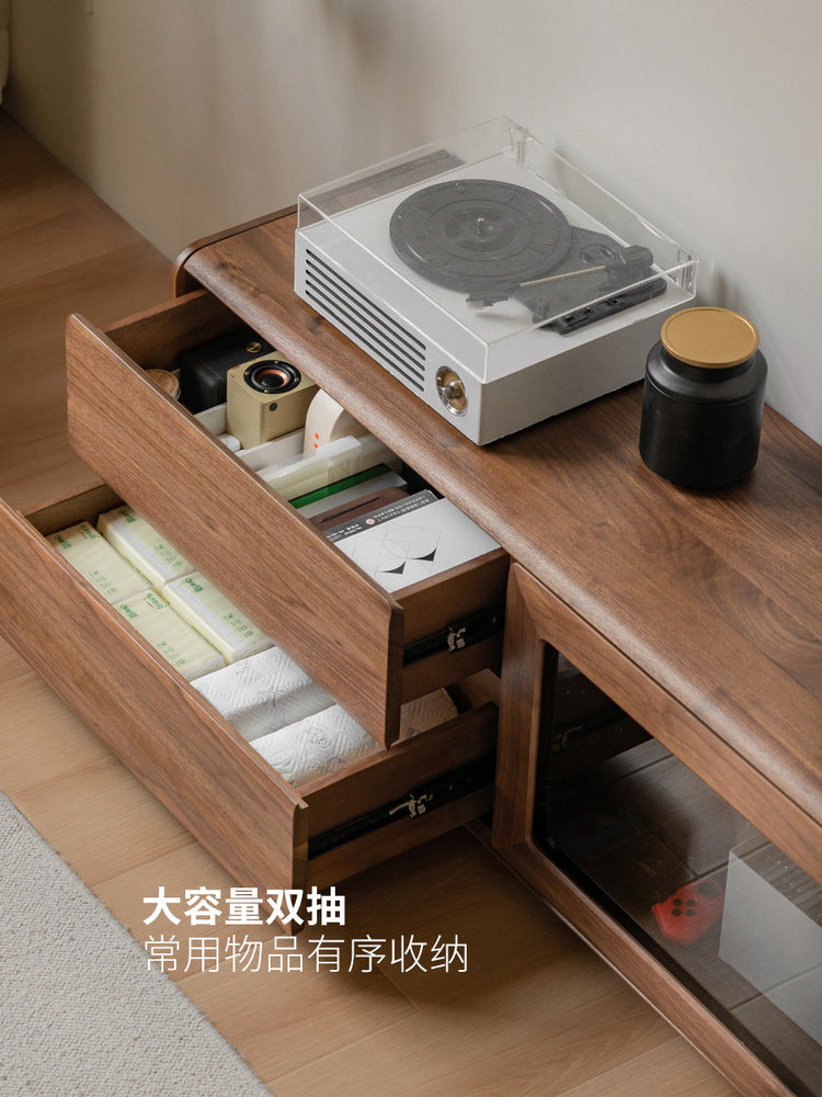 实木电视柜黑胡桃木高款靠墙储物地柜客厅落地电视机柜