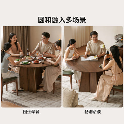 实木餐桌中古风餐厅吃饭桌子小户型圆桌黑胡桃木桌椅组合