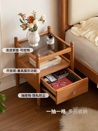 实木床头柜法式复古樱桃木置物柜卧室一抽一隔储物柜