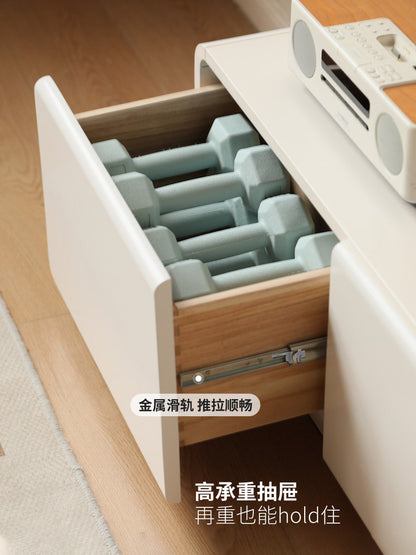 实木电视柜奶油风白色落地储物柜小户型客厅地柜矮柜