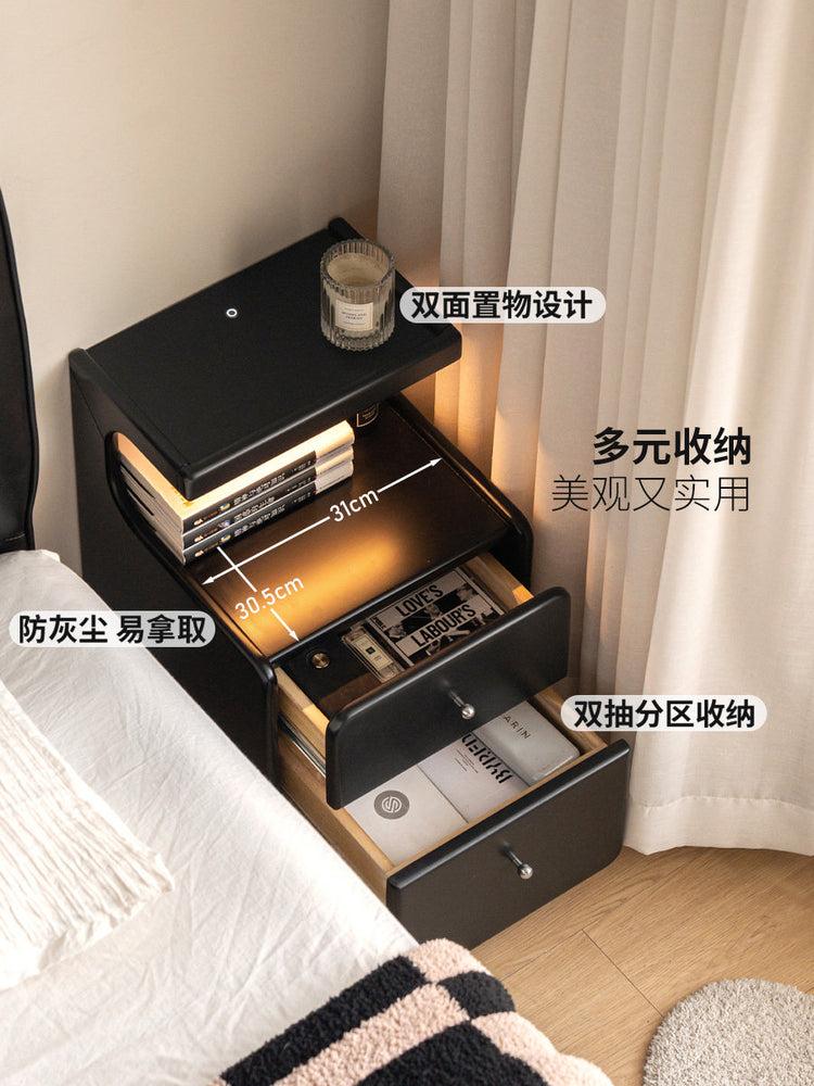 实木床头柜卧室现代简约黑色储物柜床边多功能收纳柜