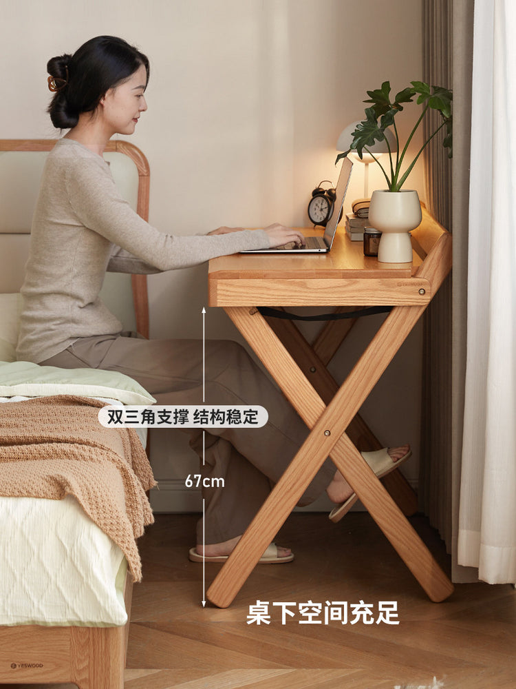 实木书桌现代简约书房办公桌小户型原木写字桌橡木折叠桌