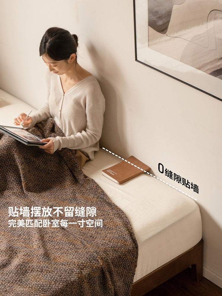 实木床现代简约大板床卧室小户型齐边床胡桃色双人床