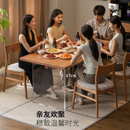 实木饭桌亚克力悬浮餐桌樱桃木长方形桌子工作台岛台