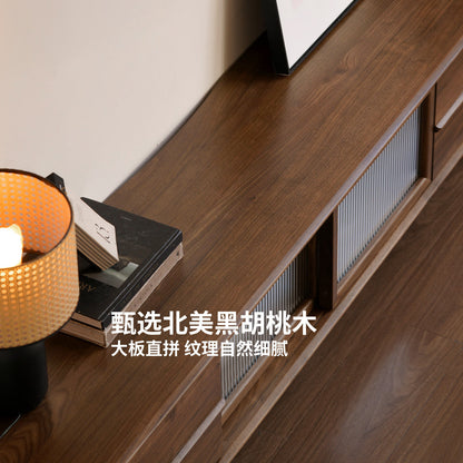 实木电视柜现代简约黑胡桃木收纳地柜客厅移门电视机柜