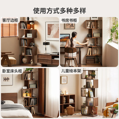 实木书架黑胡桃木靠墙储物隔断架书房边柜落地置物架