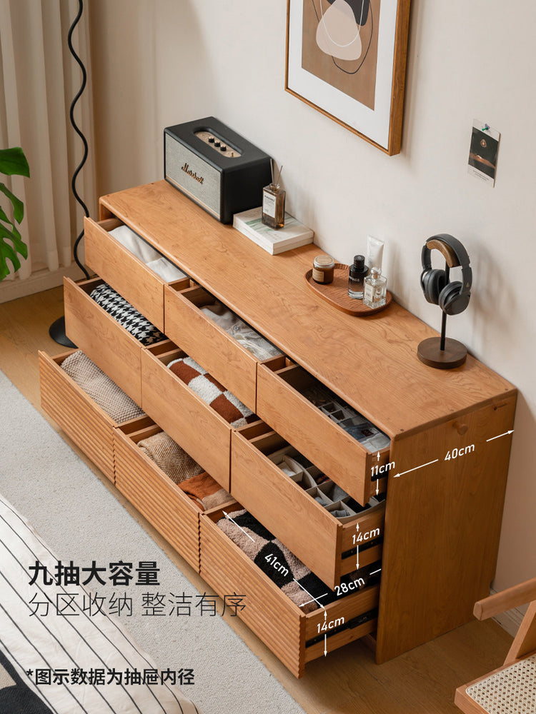 实木斗柜中古风床尾柜卧室樱桃木五边柜简约储物柜