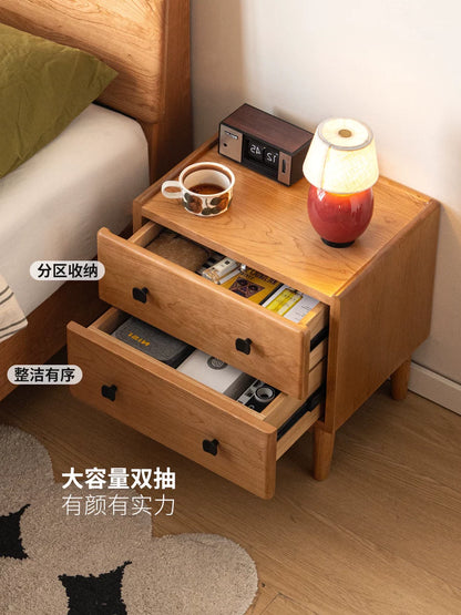 实木床头柜卧室复古两抽储物柜床边柜子樱桃木收纳柜
