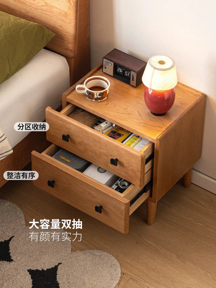 实木床头柜卧室复古两抽储物柜床边柜子樱桃木收纳柜