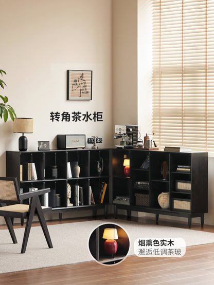 实木书架现代简约书柜黑色格子柜客厅展示柜书房收纳矮柜