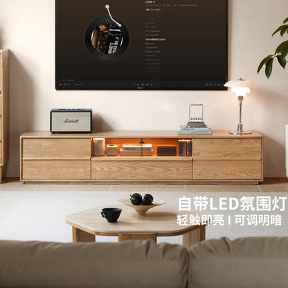 实木电视柜客厅侘寂风白蜡木收纳储物柜落地靠墙地柜